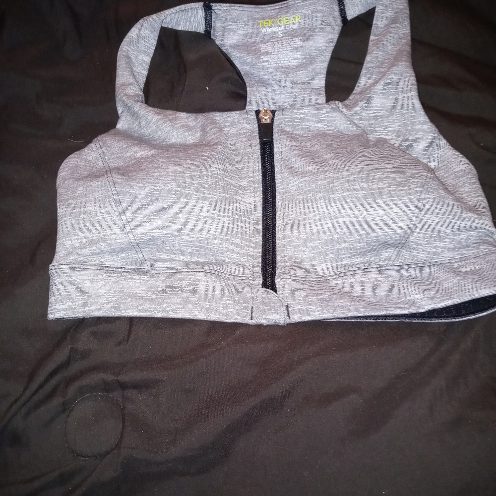 Tek gear zippered grey athletic top